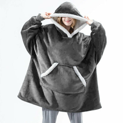 Winter Warm Fleece Wearable Hooded Blanket Fluffy TV Blanket Hoodie