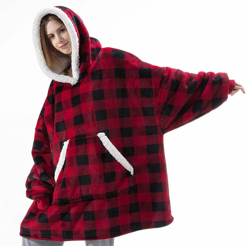 Winter Warm Fleece Wearable Hooded Blanket Fluffy TV Blanket Hoodie