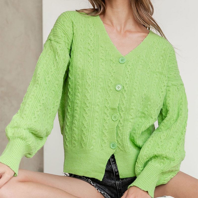 Women Cardigan Sweater - Knitted Solid Twist Knitwear