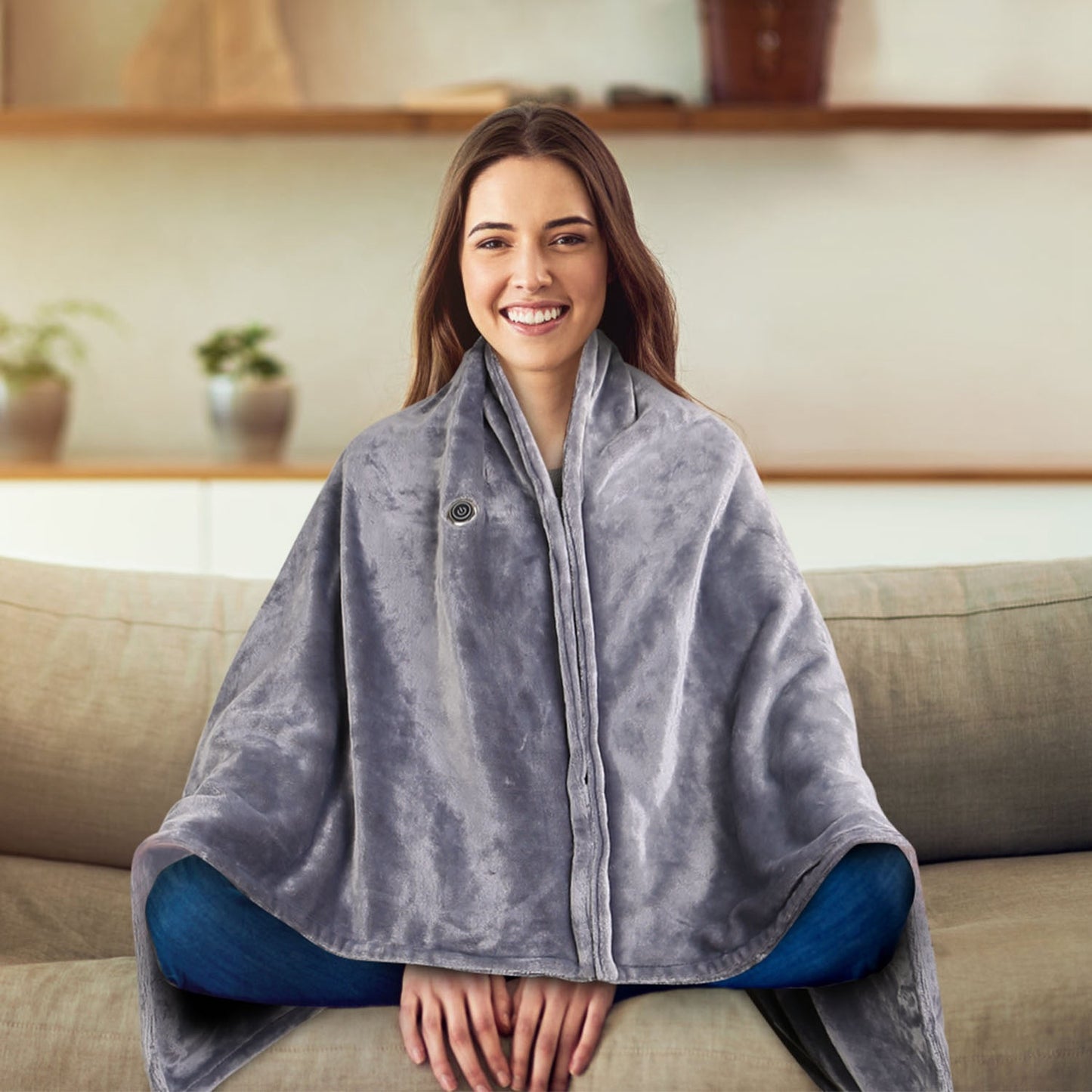 Electric Heated Blanket - Poncho Shawl Wrap Throw with Zipper Washable