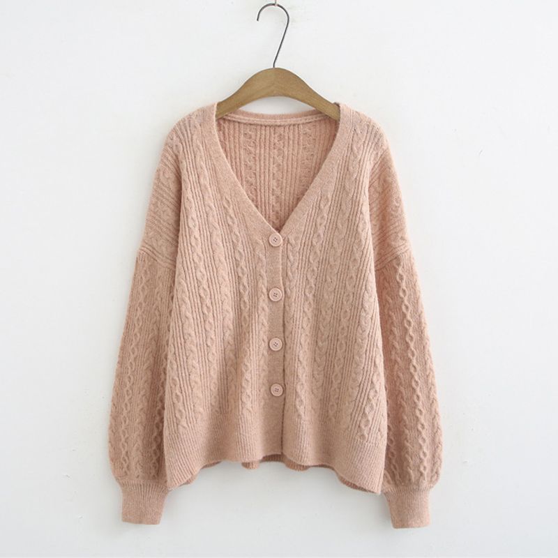 Women Cardigan Sweater - Knitted Solid Twist Knitwear